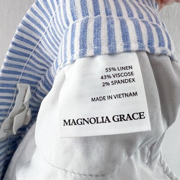 Magnolia Grace Women's Linen Wide Leg Pants Medium Pull On Blue Stripes Breezy - Picture 7 of 7
